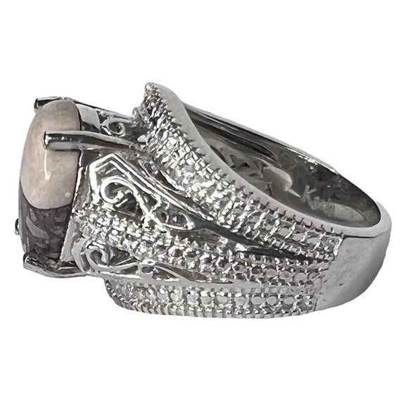 Vintage Karis STS Sterling Silver Jasper Filigree Statement Ring Size 8 Boho - Picture 2 of 7